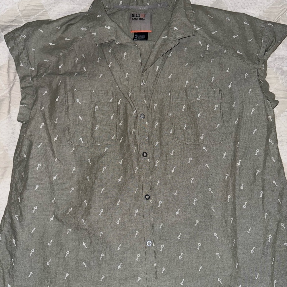 5.11 Tactical Women's Olive Key Pattern Button Down Shirt